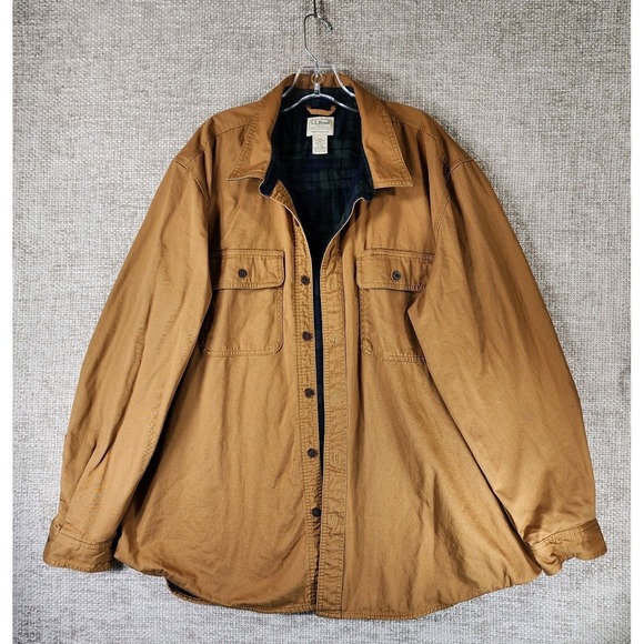 L.L. Bean Other - LL‎ Bean Field Shirt Jacket Mens XL Tan Plaid Flannel Lined Double Pocket Chore